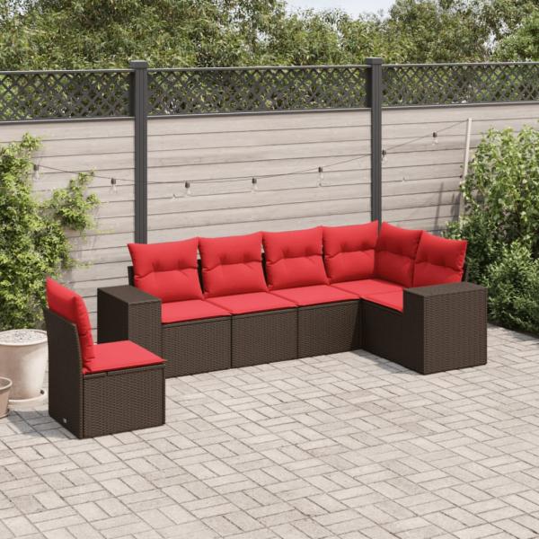 ARDEBO.de - 6-teiliges Gartensofa-Set mit Kissen, braun, Polyrattan