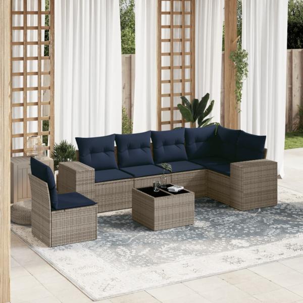 ARDEBO.de - 7-teiliges Gartensofa-Set mit Kissen, grau, Polyrattan