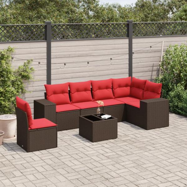 ARDEBO.de - 7-teiliges Gartensofa-Set mit Kissen, braun, Polyrattan