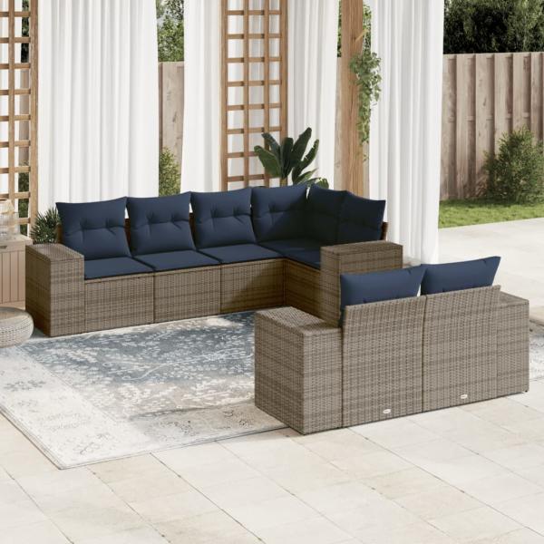 ARDEBO.de - 7-teiliges Gartensofa-Set mit Kissen, grau, Polyrattan