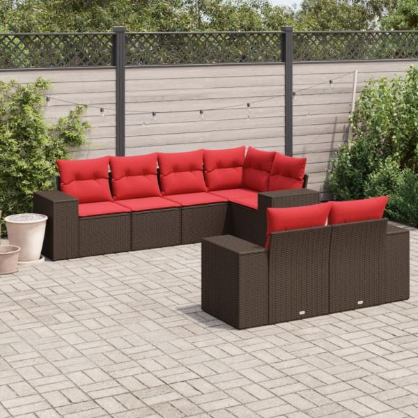 ARDEBO.de - 7-teiliges Gartensofa-Set mit Kissen, braun, Polyrattan