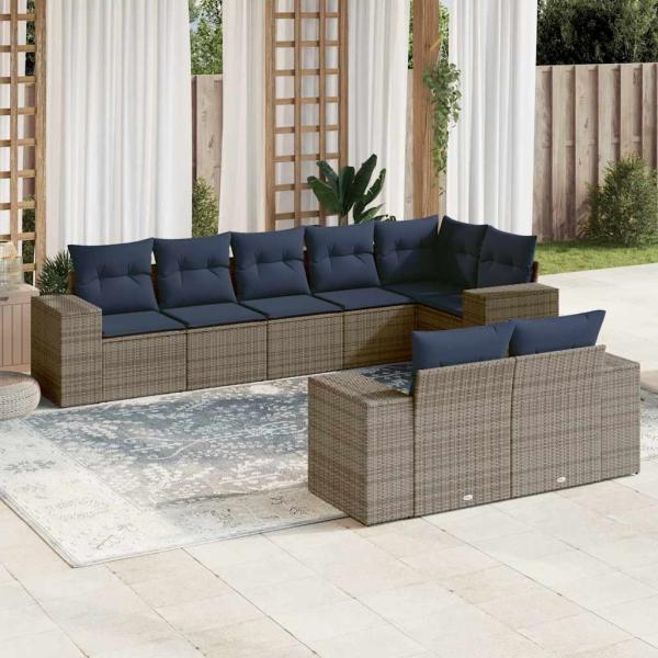 ARDEBO.de - 8-teiliges Gartensofa-Set mit Kissen, grau, Polyrattan