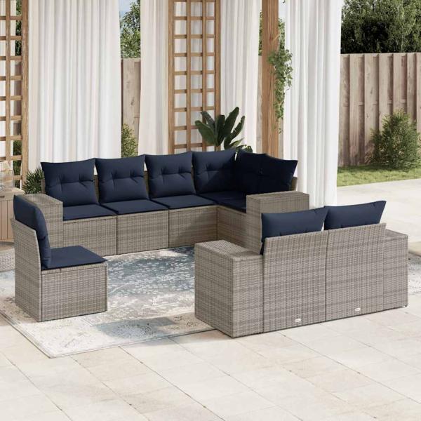 ARDEBO.de - 8-teiliges Gartensofa-Set mit Kissen, grau, Polyrattan