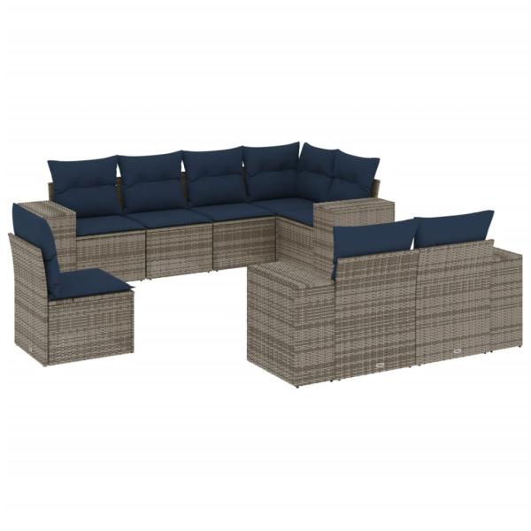 8-teiliges Gartensofa-Set mit Kissen, grau, Polyrattan