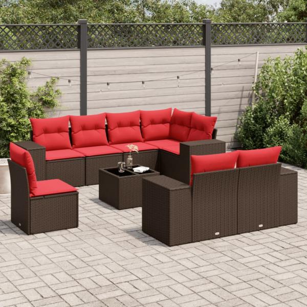 ARDEBO.de - 9-teiliges Gartensofa-Set mit Kissen, braun, Polyrattan