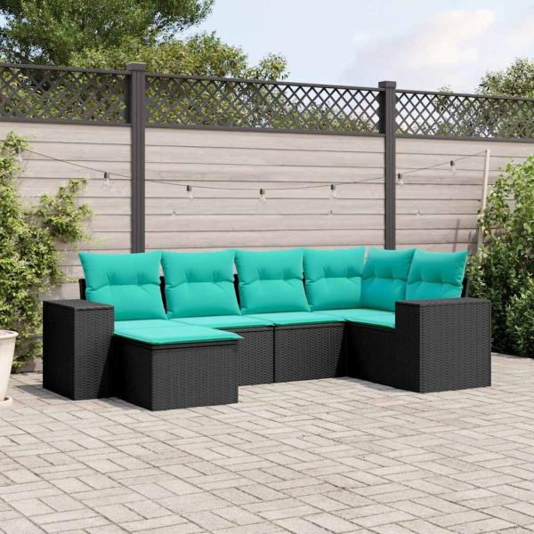ARDEBO.de - 6-teiliges Gartensofa-Set mit Kissen, schwarzes Polyrattan