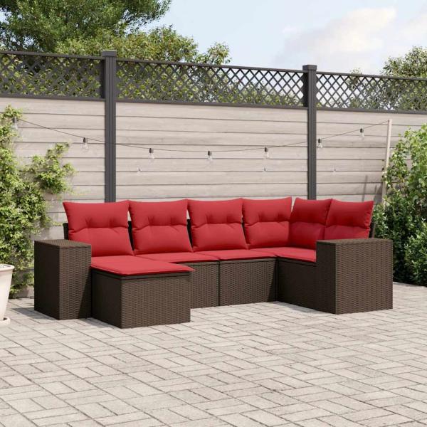 ARDEBO.de - 6-teiliges Gartensofa-Set mit Kissen, braun, Polyrattan