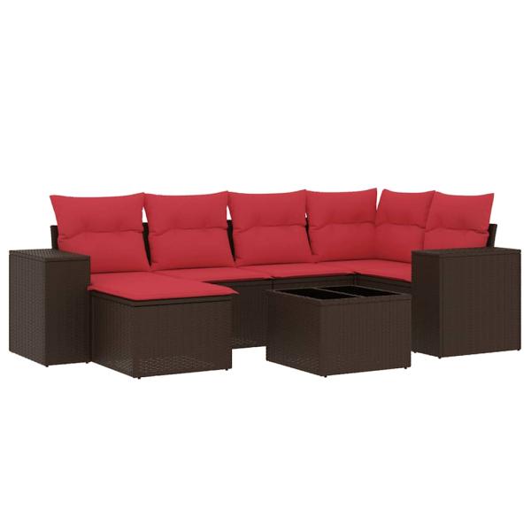 7-teiliges Gartensofa-Set mit Kissen, braun, Polyrattan