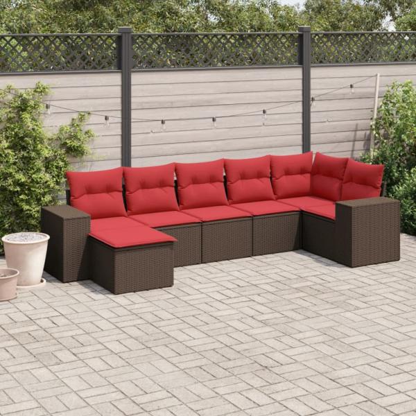 ARDEBO.de - 7-teiliges Gartensofa-Set mit Kissen, braun, Polyrattan