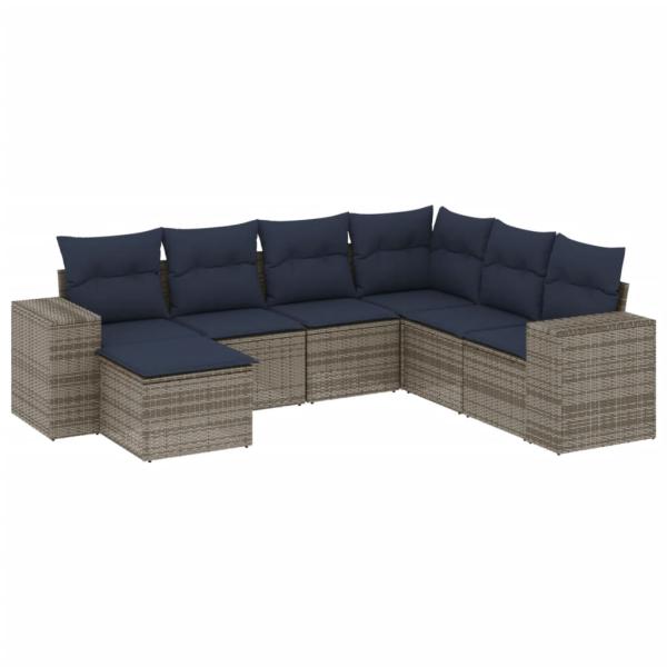 ARDEBO.de - 7-teiliges Gartensofa-Set mit Kissen, grau, Polyrattan