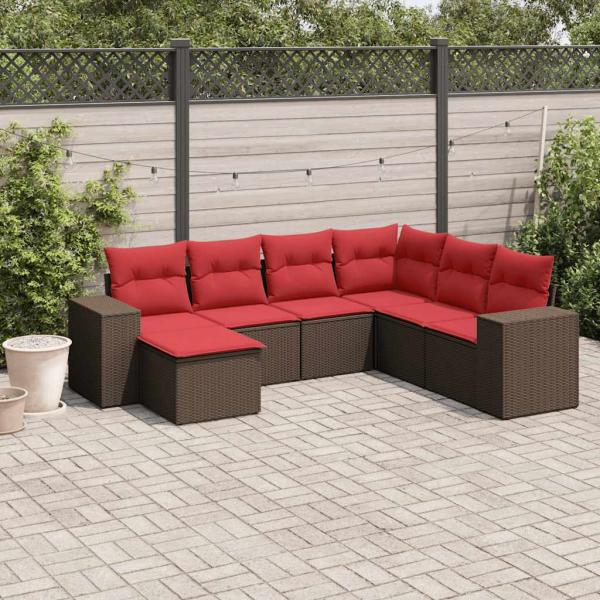 ARDEBO.de - 7-teiliges Gartensofa-Set mit Kissen, braun, Polyrattan