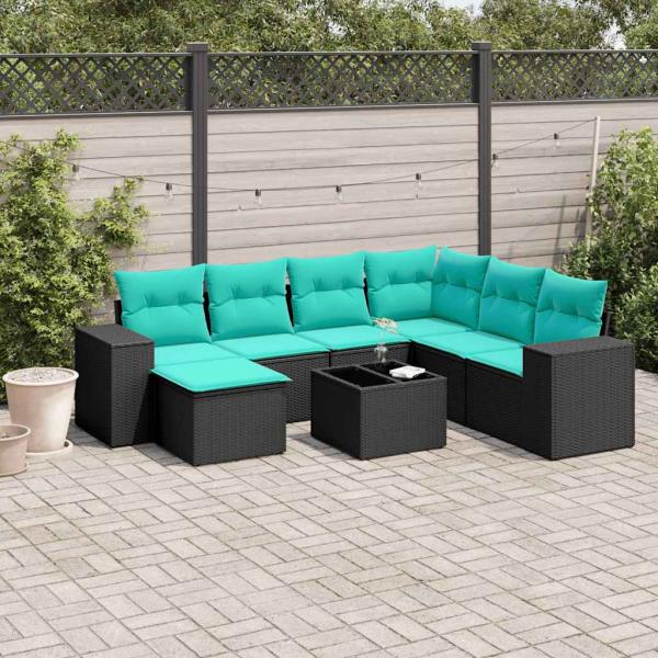 ARDEBO.de - 8-teiliges Gartensofa-Set mit Kissen, schwarzes Polyrattan