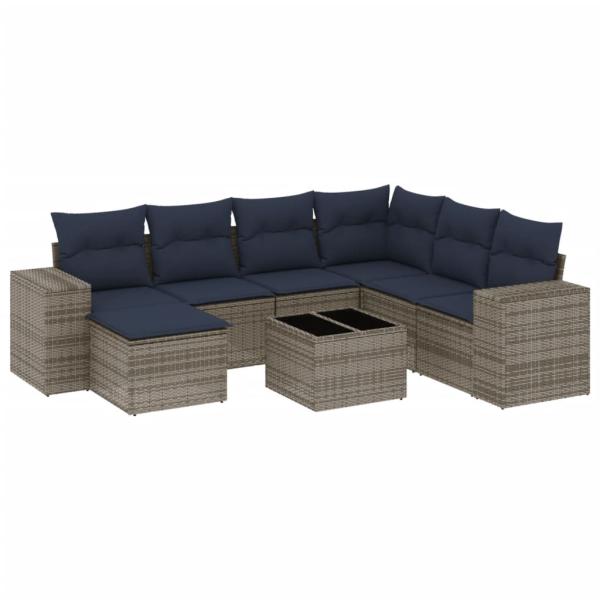 8-teiliges Gartensofa-Set mit Kissen, grau, Polyrattan