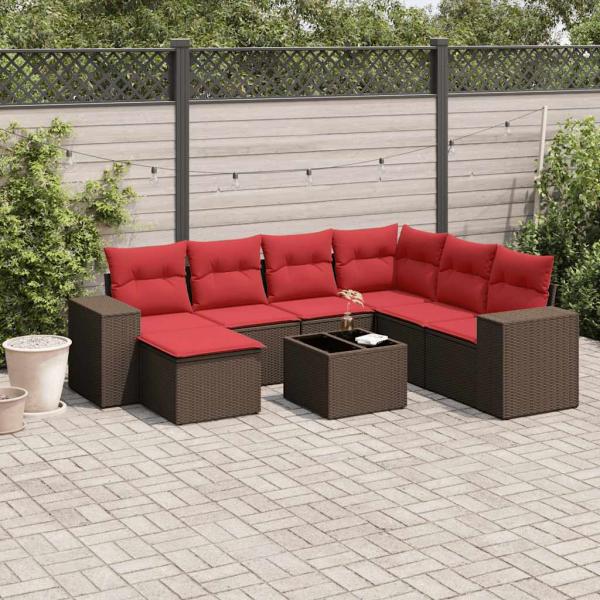 ARDEBO.de - 8-teiliges Gartensofa-Set mit Kissen, braun, Polyrattan