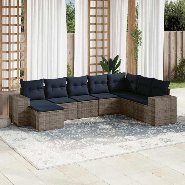 ARDEBO.de - 8-teiliges Gartensofa-Set mit Kissen, grau, Polyrattan