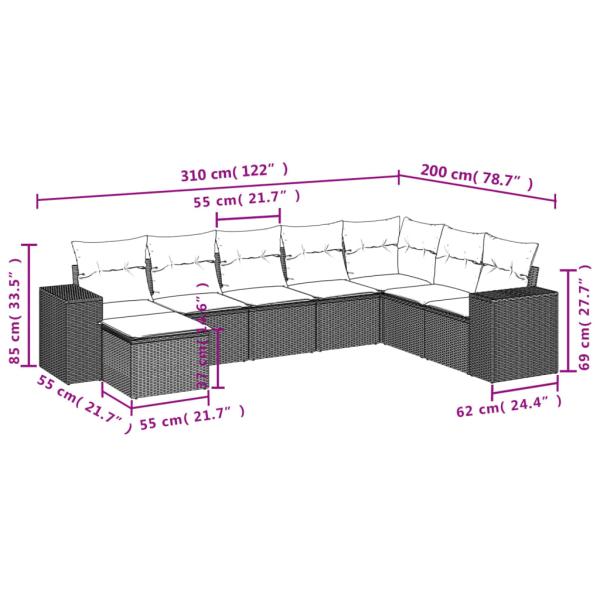 8-teiliges Gartensofa-Set mit Kissen, braun, Polyrattan