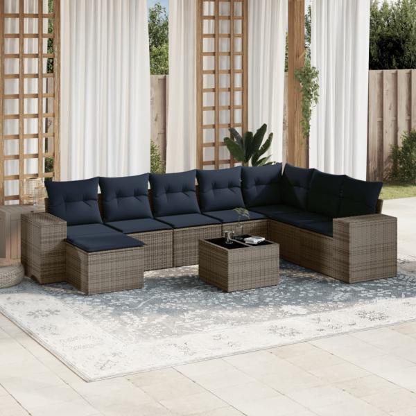 ARDEBO.de - 9-teiliges Gartensofa-Set mit Kissen, grau, Polyrattan