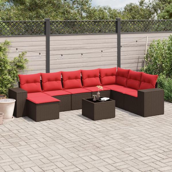 ARDEBO.de - 9-teiliges Gartensofa-Set mit Kissen, braun, Polyrattan