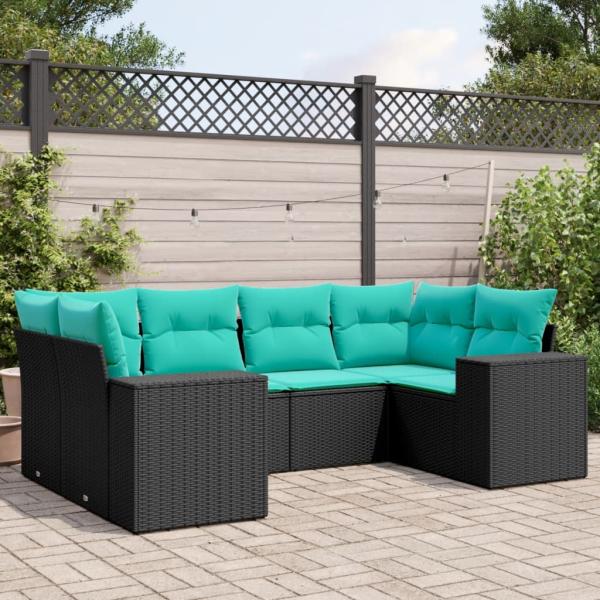 ARDEBO.de - 6-teiliges Gartensofa-Set mit Kissen, schwarzes Polyrattan