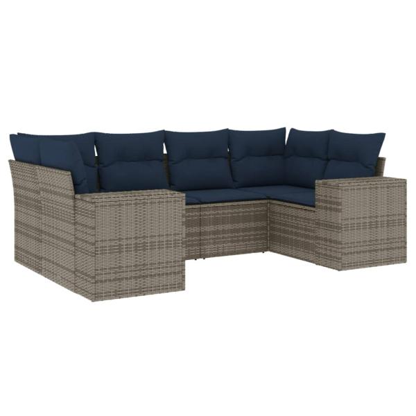 6-teiliges Gartensofa-Set mit Kissen, grau, Polyrattan