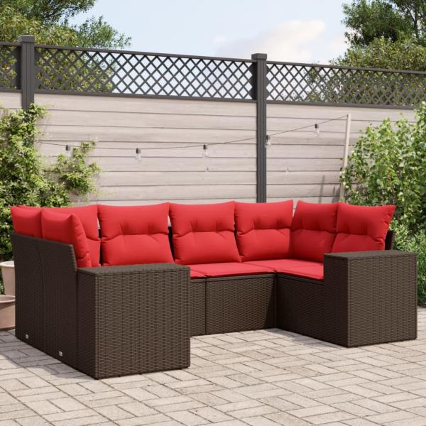 ARDEBO.de - 6-teiliges Gartensofa-Set mit Kissen, braun, Polyrattan
