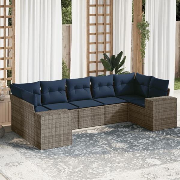 ARDEBO.de - 7-teiliges Gartensofa-Set mit Kissen, grau, Polyrattan