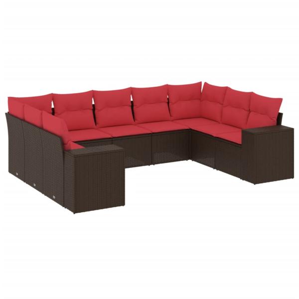 9-teiliges Gartensofa-Set mit Kissen, braun, Polyrattan