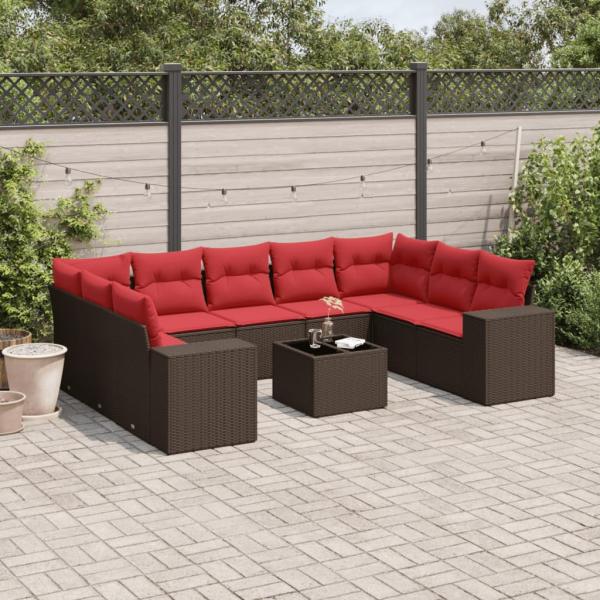 ARDEBO.de - 10-teiliges Gartensofa-Set mit Kissen, braun, Polyrattan