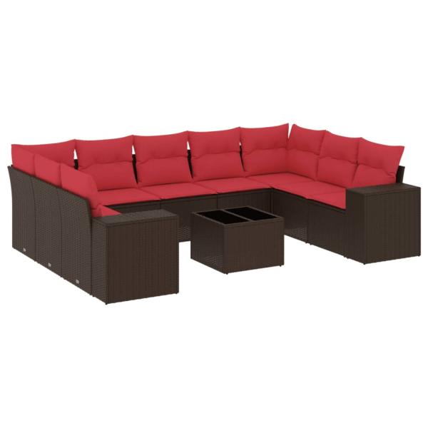 10-teiliges Gartensofa-Set mit Kissen, braun, Polyrattan