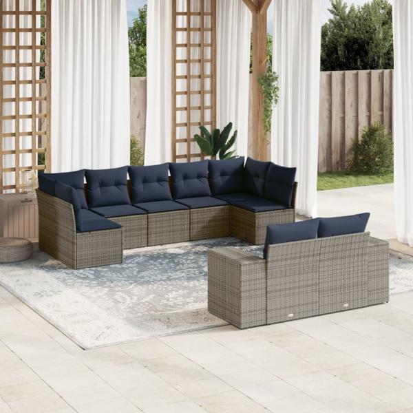 ARDEBO.de - 9-teiliges Gartensofa-Set mit Kissen, grau, Polyrattan