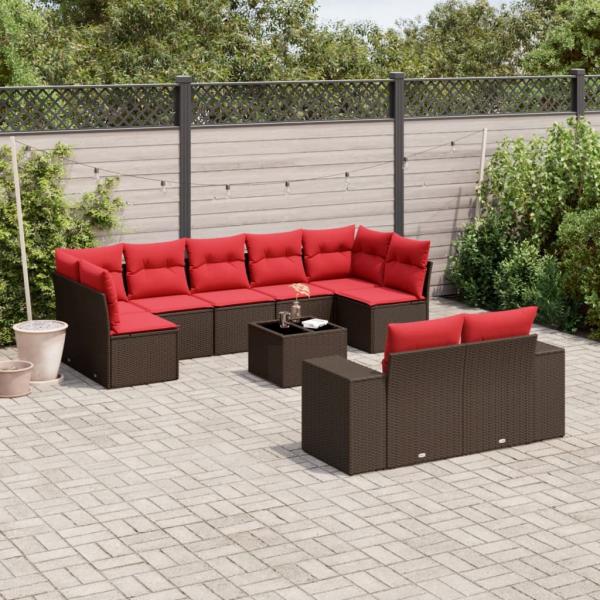 ARDEBO.de - 10-teiliges Gartensofa-Set mit Kissen, braun, Polyrattan