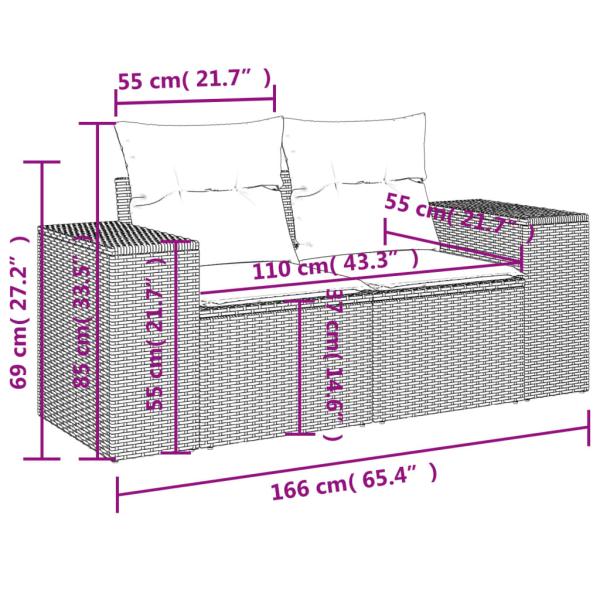 ARDEBO.de - 9-teiliges Gartensofa-Set mit Kissen, grau, Polyrattan