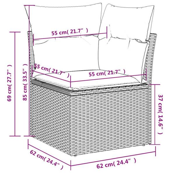 9-teiliges Gartensofa-Set mit Kissen, grau, Polyrattan
