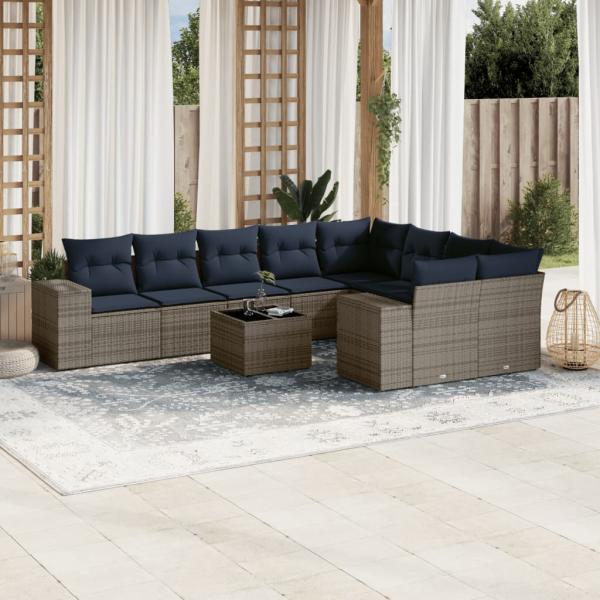 ARDEBO.de - 10-teiliges Gartensofa-Set mit Kissen, grau, Polyrattan