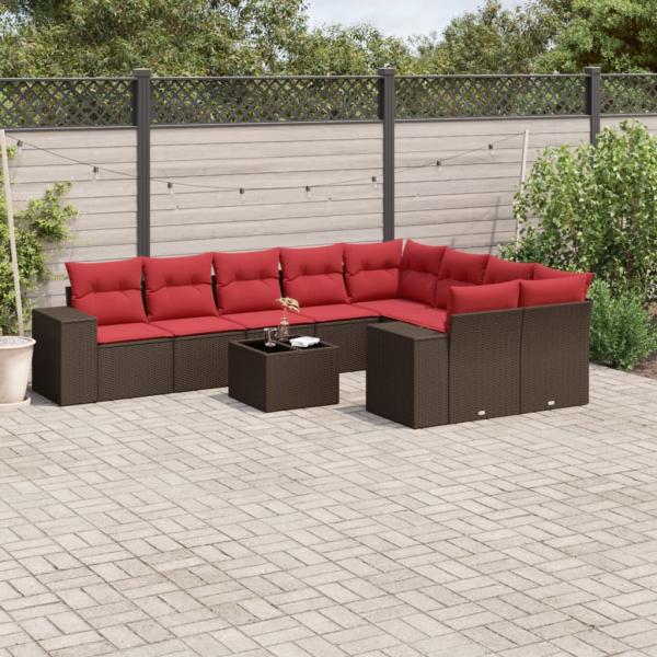 ARDEBO.de - 10-teiliges Gartensofa-Set mit Kissen, braun, Polyrattan