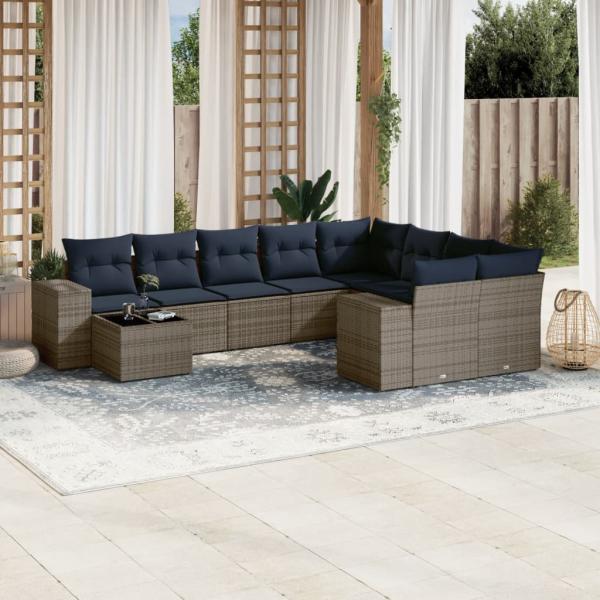 ARDEBO.de - 10-teiliges Gartensofa-Set mit Kissen, grau, Polyrattan