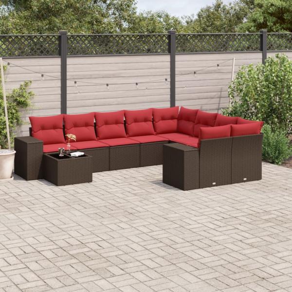 ARDEBO.de - 10-teiliges Gartensofa-Set mit Kissen, braun, Polyrattan