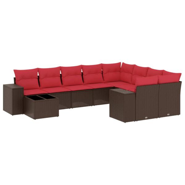 10-teiliges Gartensofa-Set mit Kissen, braun, Polyrattan