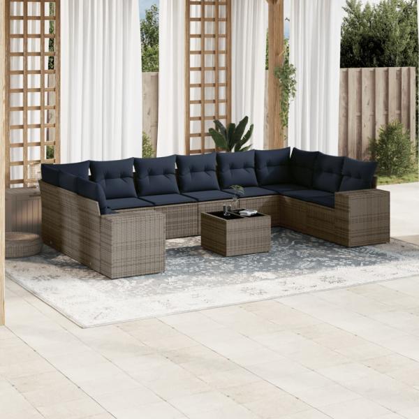 ARDEBO.de - 11-teiliges Gartensofa-Set mit Kissen, grau, Polyrattan
