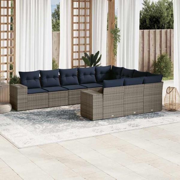 ARDEBO.de - 10-teiliges Gartensofa-Set mit Kissen, grau, Polyrattan