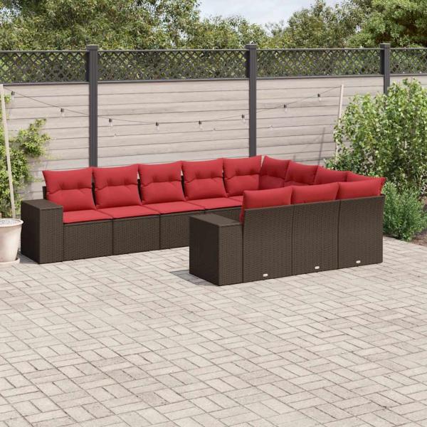 ARDEBO.de - 10-teiliges Gartensofa-Set mit Kissen, braun, Polyrattan