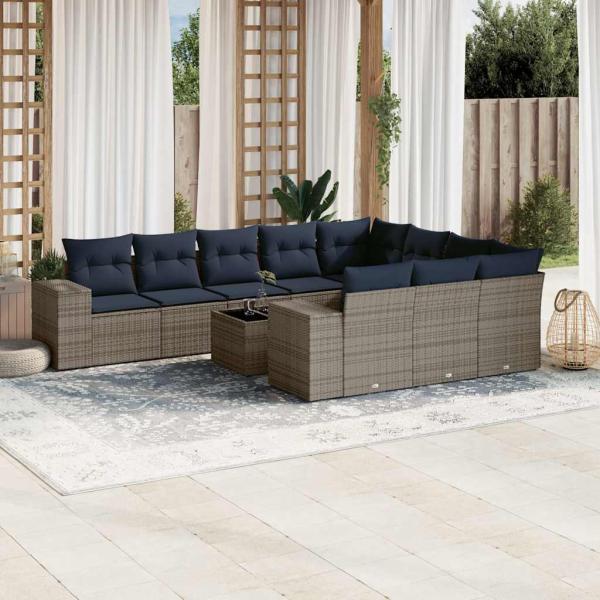ARDEBO.de - 11-teiliges Gartensofa-Set mit Kissen, grau, Polyrattan