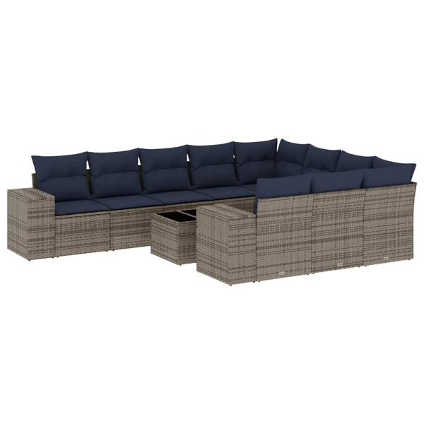 11-teiliges Gartensofa-Set mit Kissen, grau, Polyrattan