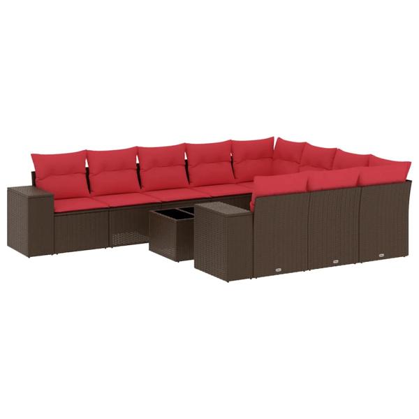 11-teiliges Gartensofa-Set mit Kissen, braun, Polyrattan