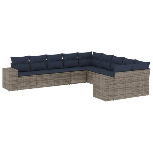 10-teiliges Gartensofa-Set mit Kissen, grau, Polyrattan