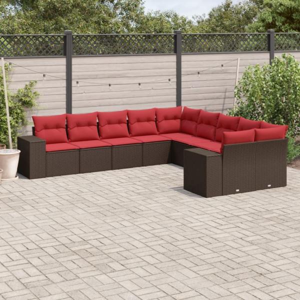 ARDEBO.de - 10-teiliges Gartensofa-Set mit Kissen, braun, Polyrattan