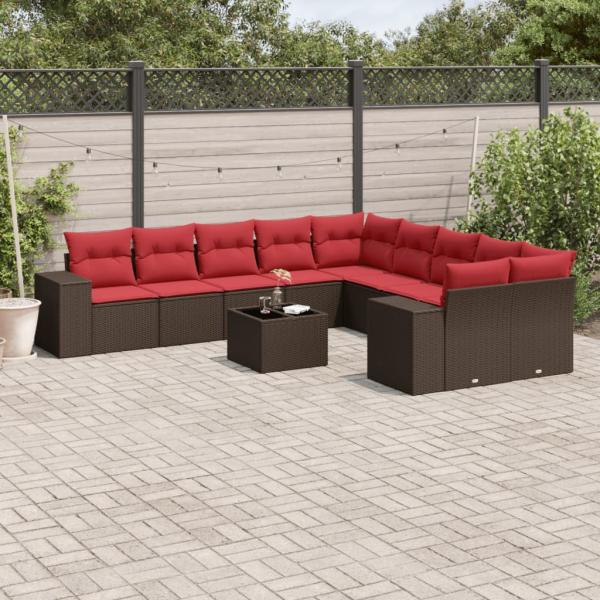 ARDEBO.de - 11-teiliges Gartensofa-Set mit Kissen, braun, Polyrattan