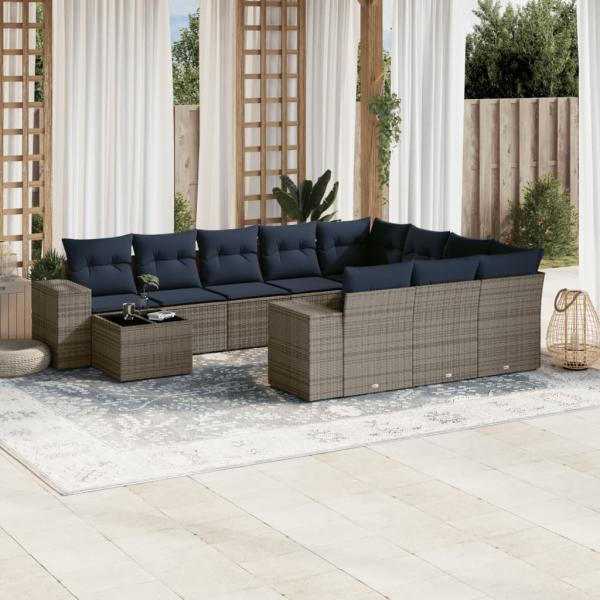 ARDEBO.de - 11-teiliges Gartensofa-Set mit Kissen, grau, Polyrattan