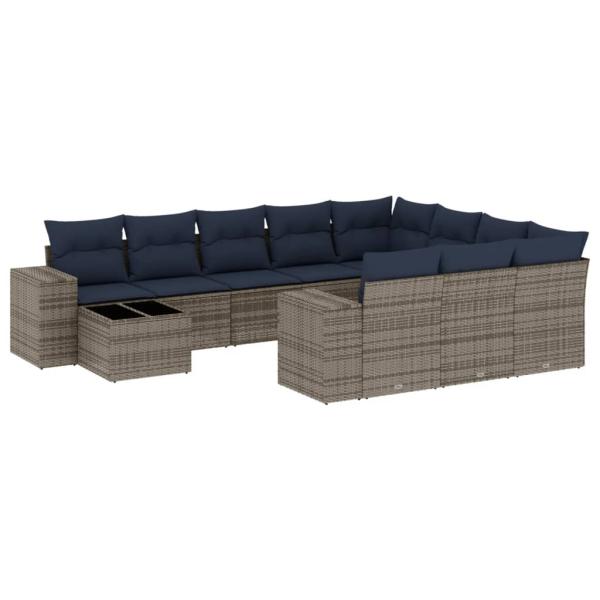 11-teiliges Gartensofa-Set mit Kissen, grau, Polyrattan