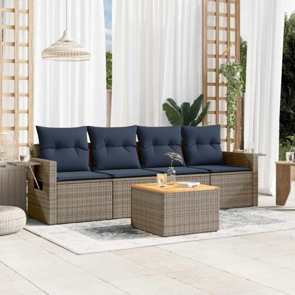 ARDEBO.de - 5-teiliges Gartensofa-Set mit Kissen, grau, Polyrattan